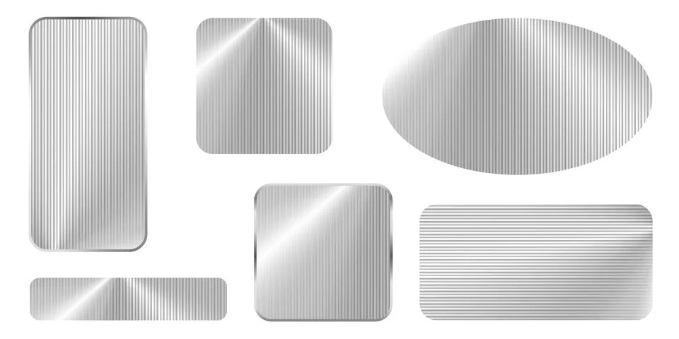 Ribbed glass effect, 3d backgrounds set. Transparent shiny textured plate with Stock Illustration