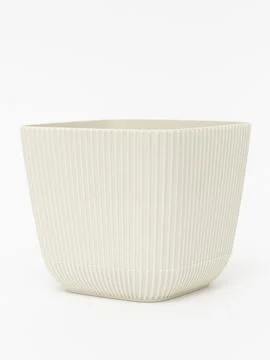 Ribbed planter pot pair beige Stock Photos