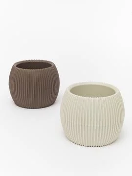 Ribbed planter pot pair beige Stock Photos
