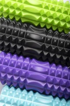 Ribbed surface of massage rollers. Close up. Equipment for myofascial release Stock-Fotos