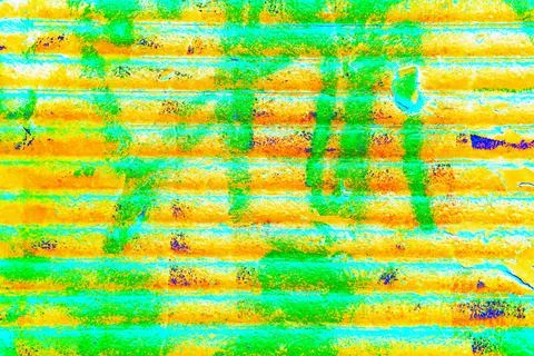 Ribbed surface with peeling paint as a background, changed color scheme. Stock Illustration