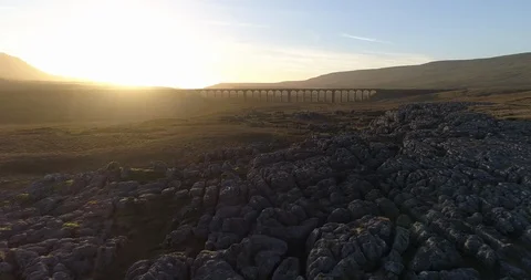 Ribblehead sunset flight Stock Footage 104831046