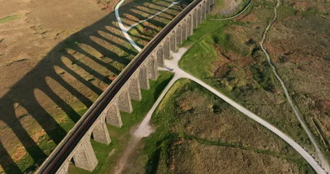 Ribblehead viaduct from air Stock Footage 312402232