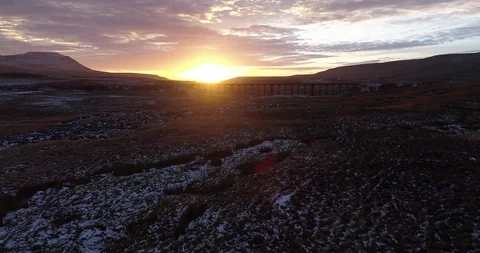 Ribblehead viaduct sunset Stock Footage 90681198