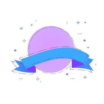 Ribbon badge with dashed lines stroke and geometric abstract shapes. Elements Stock Illustration