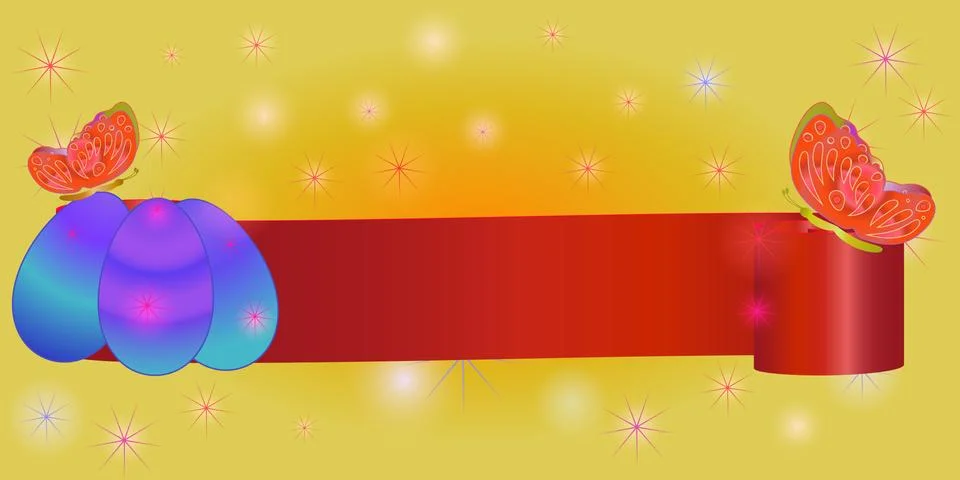 Ribbon banner for Easter eggs and butterfly Stock Illustration