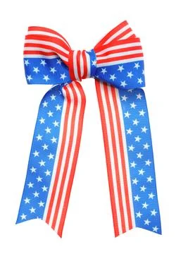 Ribbon bow with American flag pattern isolated on white Stock Photos