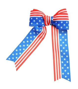 Ribbon bow with American flag pattern isolated on white Stock Photos