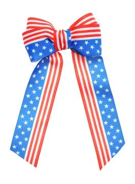 Ribbon bow with American flag pattern isolated on white Stock Photos