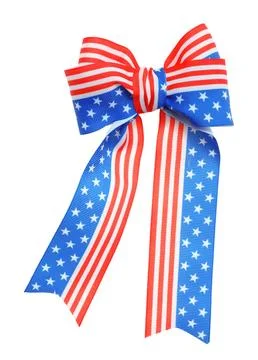 Ribbon bow with American flag pattern isolated on white Stock Photos