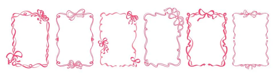Ribbon bow frames, coquette borders of pink laces Stock Illustration