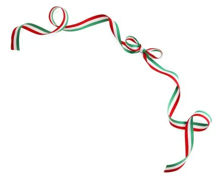 Ribbon bow with Hungary flag pattern isolated on white, top view Stock Photos