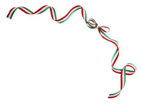 Ribbon bow with Hungary flag pattern isolated on white, top view Stock Photos