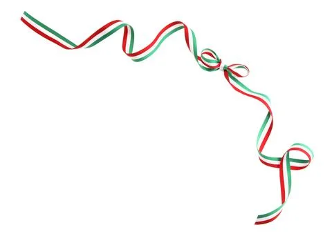 Ribbon bow with Hungary flag pattern isolated on white, top view Stock Photos