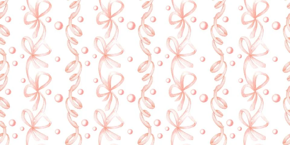 Ribbon bow pearl seamless pattern Stock Illustration