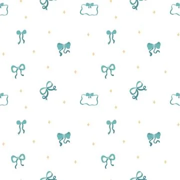 Ribbon bow seamless pattern set featuring star sparkle knot loop tail curl di Stock Illustration