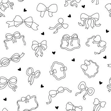 Ribbon bow seamless pattern set featuring heart knot loop tail curl strip ban Stockillustratie