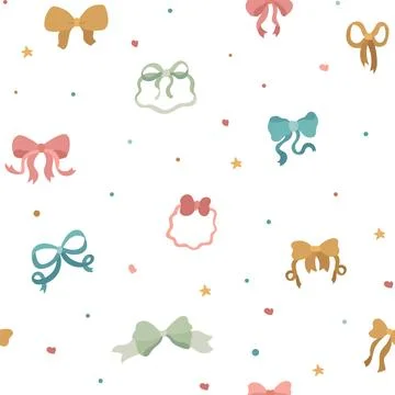 Ribbon bow seamless pattern set featuring heart star dot sparkle knot loop ta Stock-Illustration