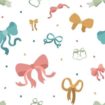 Ribbon bow seamless pattern set featuring dot knot loop tail curl strip band  Ilustración de archivo