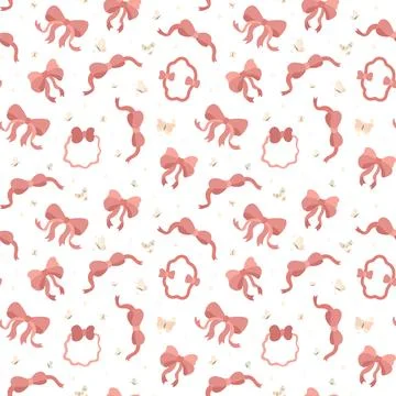 Ribbon bow seamless pattern set featuring butterfly sparkle knot loop tail cu Stock-Illustration