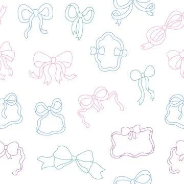 Ribbon bow seamless pattern set featuring heart knot loop tail curl strip ban Stock-Illustration