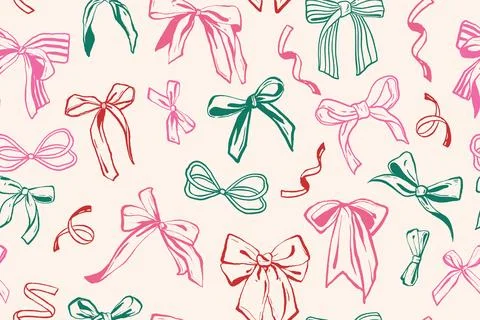 Ribbon bow seamless pattern vector coquettish girly print doodle Stock Illustration