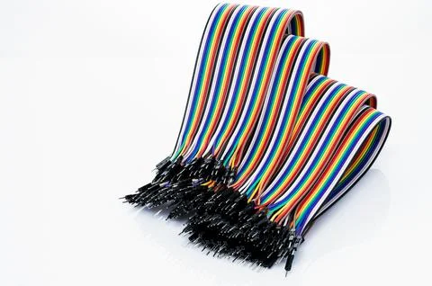 Ribbon cable or multi-wire planar cable on white background. Flat ribbon cabl Stock Photos