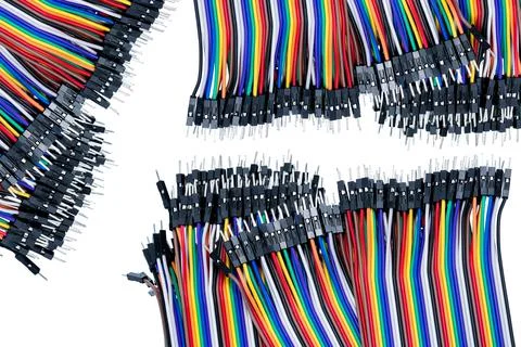 Ribbon cable or multi-wire planar cable on white background. Flat ribbon cabl Foto stock