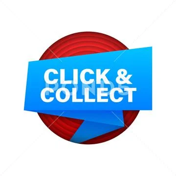 Ribbon click and collect banner. Flat style. Website vector icon