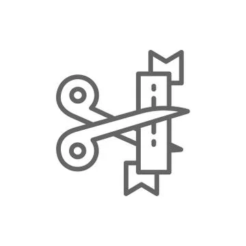 Ribbon cut with scissors, opening ceremony line icon. Stock Illustration