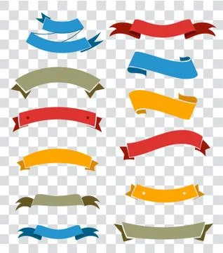 Ribbon elements set isolated on transparent background. Starburst label. Vintage Stock Illustration