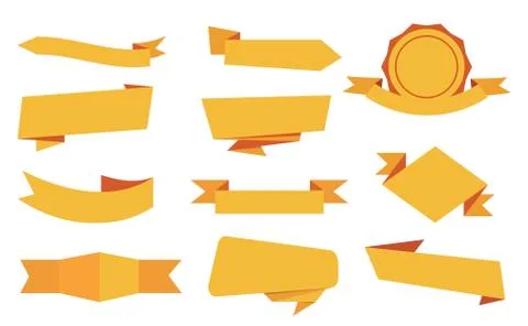Ribbon elements set. Starburst label. Vintage yellow color. Modern simple ribbon Stock Illustration
