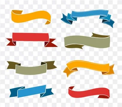 Ribbon elements set. Starburst label. Vintage. Modern simple ribbons collection. Stock Illustration