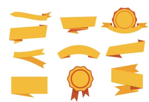 Ribbon elements set. Starburst label. Vintage yellow color. Modern simple ribbon Stock Illustration