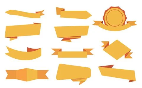 Ribbon elements set. Starburst label. Vintage yellow color. Modern simple 库存插图