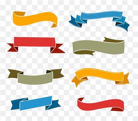 Ribbon elements set. Starburst label. Vintage. Modern simple ribbons collection Stock Illustration