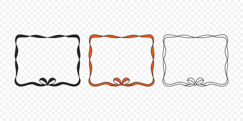 Ribbon Frame Set with Bow, Vector Illustration. Wavy Square Border, Ribbon Frame Stock Illustration