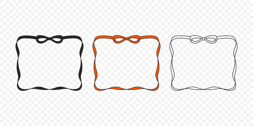Ribbon Frame Set with Bow, Vector Illustration. Wavy Square Border. Ribbon Frame Stock Illustration