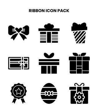 Ribbon Glyph Vector Icons Pack Stock Illustration