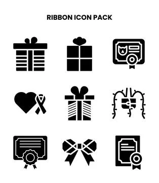 Ribbon Glyph Vector Icons Pack Stock Illustration