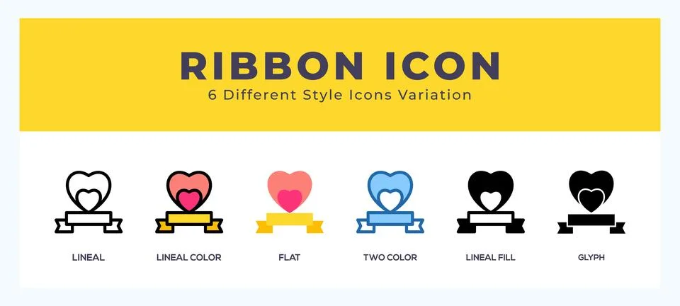 Ribbon icon set with different styles. Design elements for logo. Vector ill.. Illustrazione stock