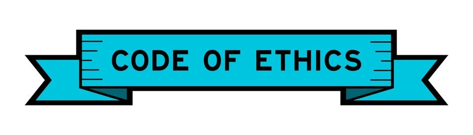 Ribbon label banner with word code of ethics in blue color on white backgroun Stock-Illustration