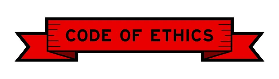 Ribbon label banner with word code of ethics in red color on white background Stock Illustration