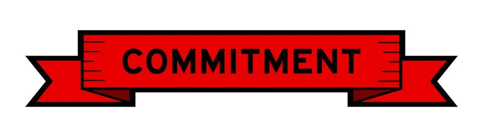 Ribbon label banner with word commitment in red color on white background Stock Illustration