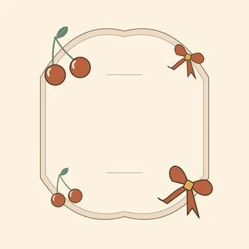 Ribbon label frame with cherry fruit accents. Editable ornamental frame with  Illustrazione stock