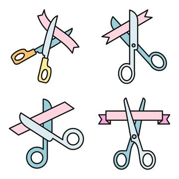 Ribbon launch event icons set vector color Stock Illustration