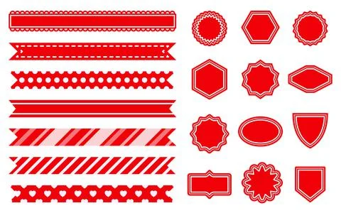 Ribbon red corner stick note scotch mark flat set Stock Illustration