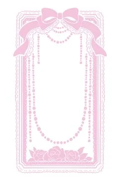 Ribbon romantic frame, hand drawn pink lace bow border, wedding invitation Stock Illustration