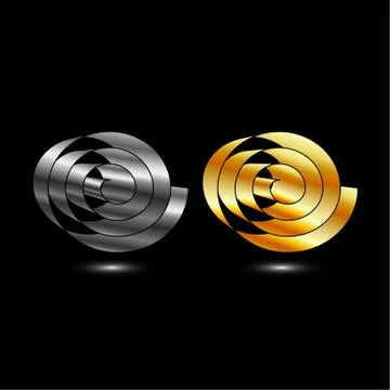 Ribbon scroll in gold and silver colors with shadow  Stock Illustration