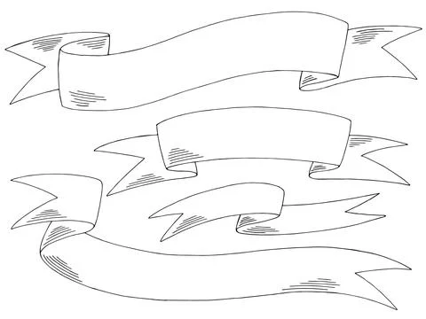 Ribbon set blank banner empty tape graphic black white sketch illustration vecto Stock Illustration